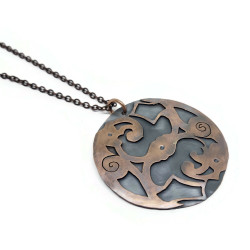 Copper Huginn and Muninn Pendant, Odin's Ravens Necklace