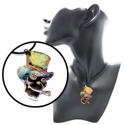 Flame Painted Smoking Skull Pendant with Top Hat