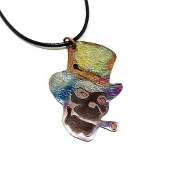 Flame Painted Smoking Skull Pendant with Top Hat