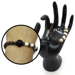 Freshwater Pearl and Lava Stone Stretch Bracelet