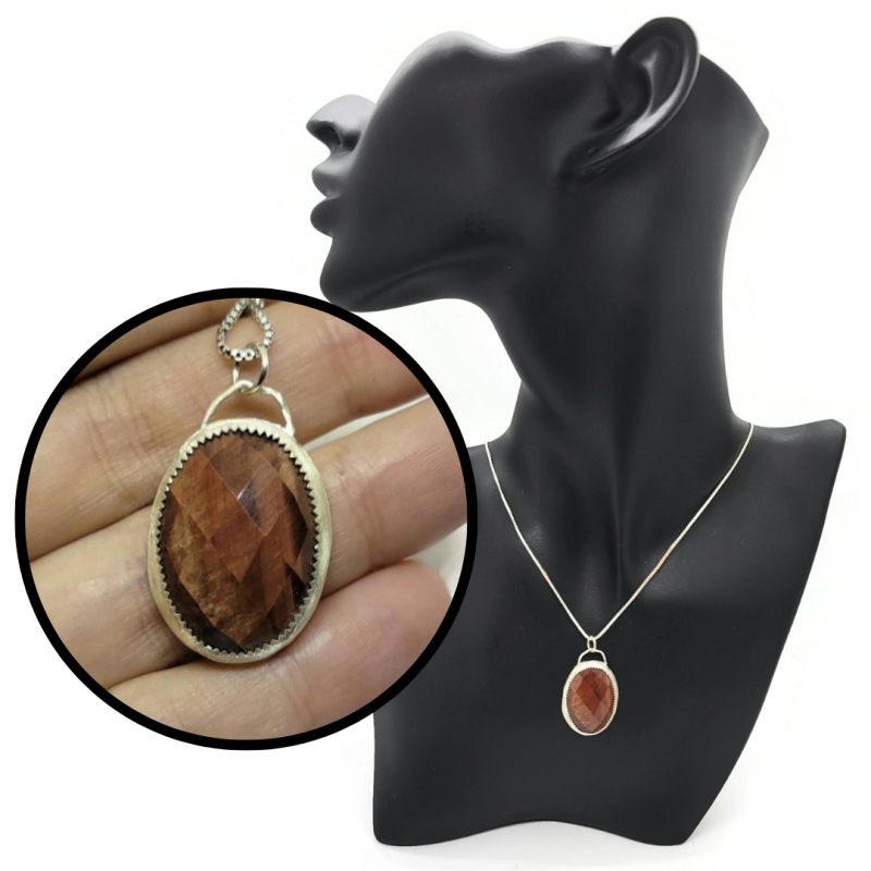 Sterling Silver Faceted Red Tiger's Eye Pendant