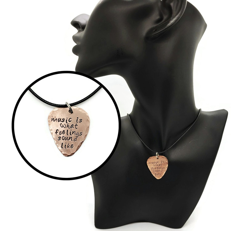 Music is What Feelings Sound Like Copper Guitar Pick Necklace