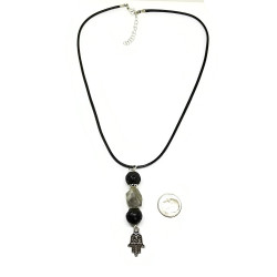 Labradorite and Lava Hamsa Aromatherapy Necklace