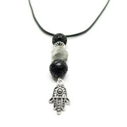 Labradorite and Lava Hamsa Aromatherapy Necklace