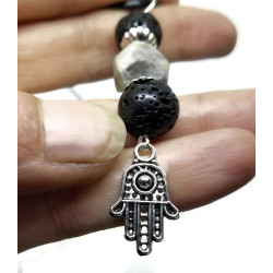 Labradorite and Lava Hamsa Aromatherapy Necklace