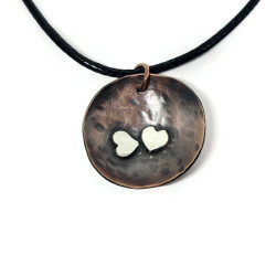 Domed Copper Pendant with Sterling Silver Hearts