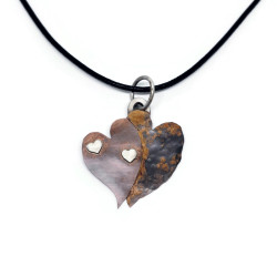 Rustic Copper and Sterling Silver Hearts Pendant