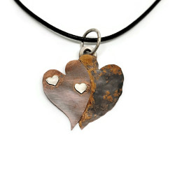 Rustic Copper and Sterling Silver Hearts Pendant