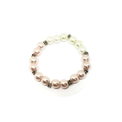 White & Pink Crystal Pearl Stretch Bracelet