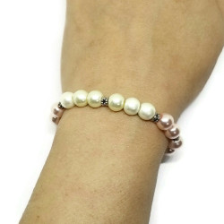 White & Pink Crystal Pearl Stretch Bracelet