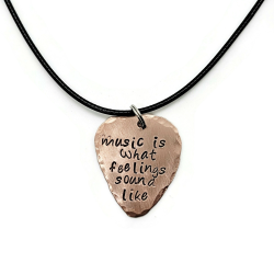 Music is What Feelings Sound Like Copper Guitar Pick Necklace