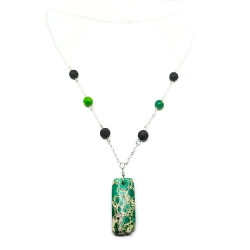 Green Sea Sediment Jasper and Lava Stone Necklace