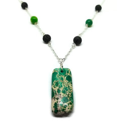 Green Sea Sediment Jasper and Lava Stone Necklace