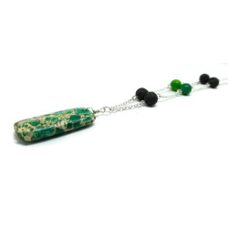 Green Sea Sediment Jasper and Lava Stone Necklace