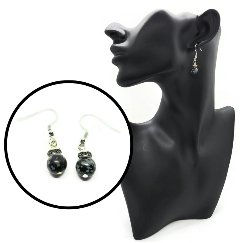 Snowflake Obsidian Dangle Earrings