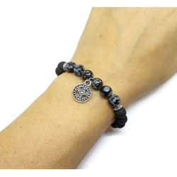 Snowflake Obsidian and Lava Stone Aromatherapy Bracelet