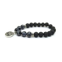 Snowflake Obsidian and Lava Stone Aromatherapy Bracelet