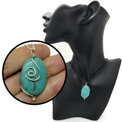 Reversible Sterling Silver Wrapped Turquoise Pendant