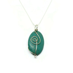 Reversible Sterling Silver Wrapped Turquoise Pendant