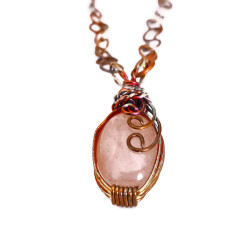 Rose Quartz Flame Painted Copper Necklace