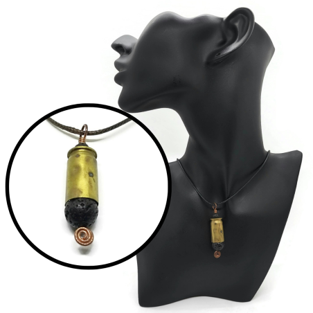 Lava Stone Bullet Casing Aromatherapy Necklace