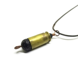 Lava Stone Bullet Casing Aromatherapy Necklace