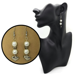 White Crystal Pearl Heart Earrings