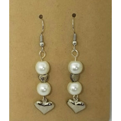 White Crystal Pearl Heart Earrings