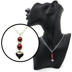 Bordeaux Red Crystal Pearl Heart Necklace