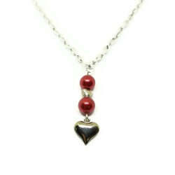 Bordeaux Red Crystal Pearl Heart Necklace