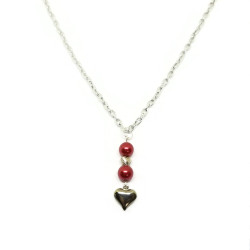 Bordeaux Red Crystal Pearl Heart Necklace