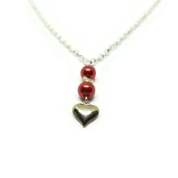 Bordeaux Red Crystal Pearl Heart Necklace