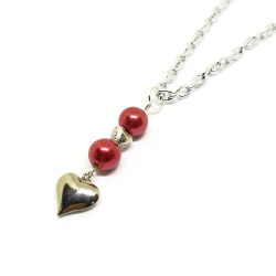 Bordeaux Red Crystal Pearl Heart Necklace