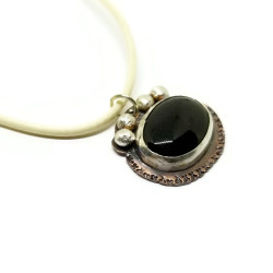 Black Onyx Sterling Silver and Copper Pendant