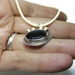 Black Onyx Sterling Silver and Copper Pendant