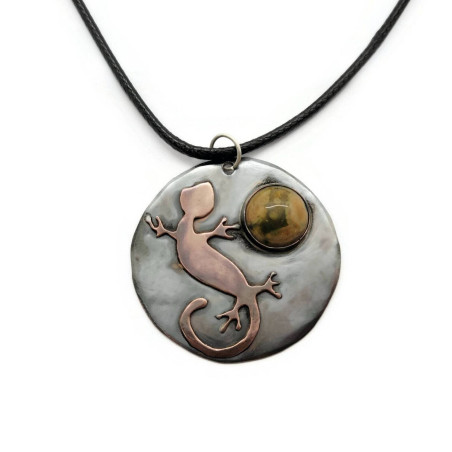 Copper Gecko and Kambaba Jasper Pendant