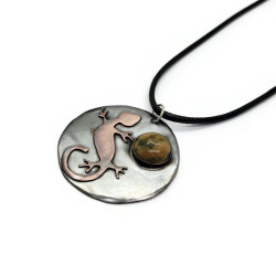 Copper Gecko and Kambaba Jasper Pendant