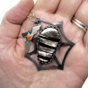 Hypersthene Coffin Spiderweb Pendant with Sterling Silver Bat