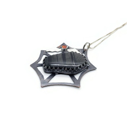 Hypersthene Coffin Spiderweb Pendant with Sterling Silver Bat