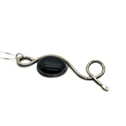 Black Onyx Sterling Silver Snake Pendant