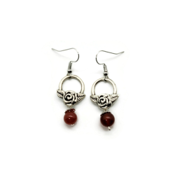 Carnelian Rose Charm Dangle Earrings