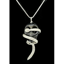 Black Agate Skull & Snake Pendant