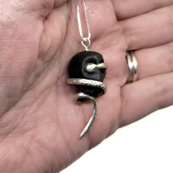 Black Agate Skull & Snake Pendant