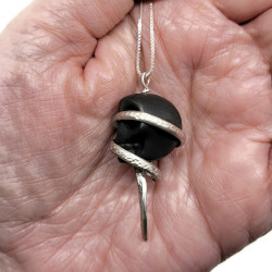 Black Agate Skull & Snake Pendant