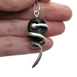 Black Agate Skull & Snake Pendant