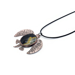 Copper Sea Turtle Pendant with Bumblebee Jasper Cabochon