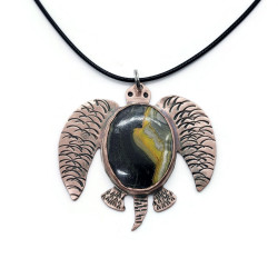 Copper Sea Turtle Pendant with Bumblebee Jasper Cabochon