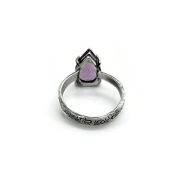 Pear Shaped Amethyst Sterling Silver US Size 8 Solitaire Ring