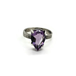 Pear Shaped Amethyst Sterling Silver US Size 8 Solitaire Ring