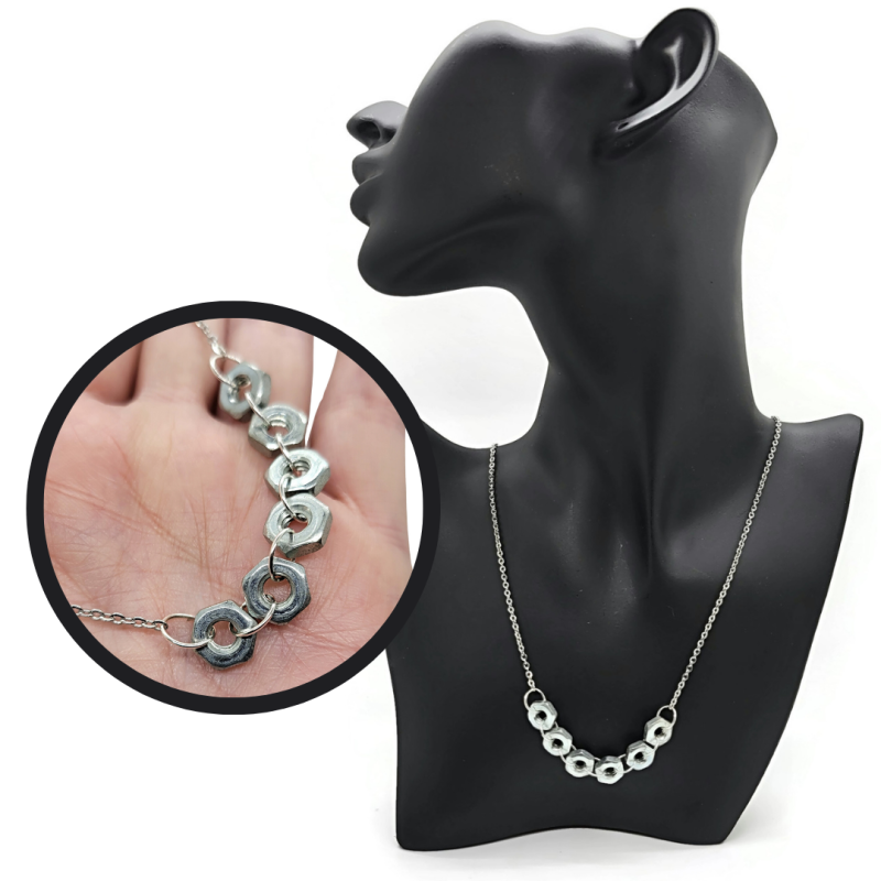 Unisex Stainless Steel Hex Nut Necklace